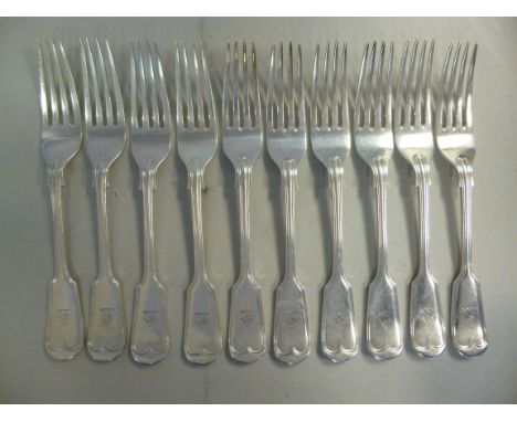 A set of ten silver fiddle and thread pattern table forks  William Hutton & Sons  Sheffield 1927