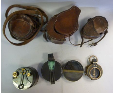 Three Great War period lacquered steel and brass directional and distance measuring instruments, viz. an Excelsior Works Co, 