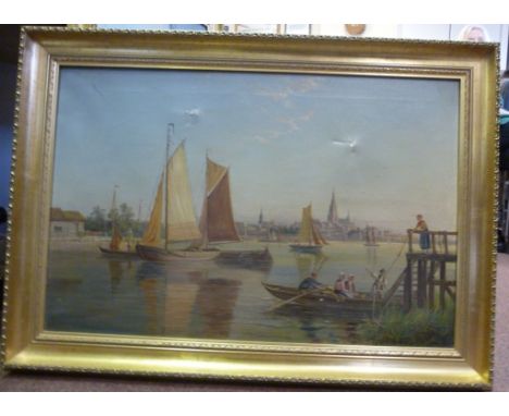 R Chalmers - 'Schiedam, on the Schddt, Holland'  oil on canvas  bears a signature, dated 1900 & inscribed verso  19'' x 29'' 