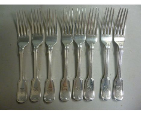 A set of eight silver fiddle and thread pattern dessert forks  William Hutton & Sons  Sheffield 1927