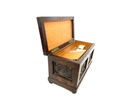 Antique carved wooden tea caddy, Height 6 inches, Width 10 inches, Depth 5 inches 