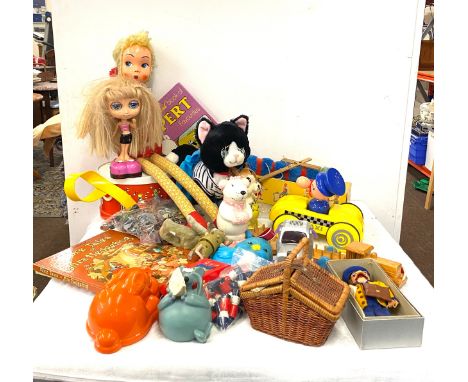 Box of assorted vintage toys, games, dolls, Looby loo, Pelham puppet, fisher price etc 