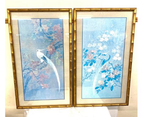 Pair bamboo effect framed prints, approximate frame measurements: Width 22 inches, Length 37 inches 