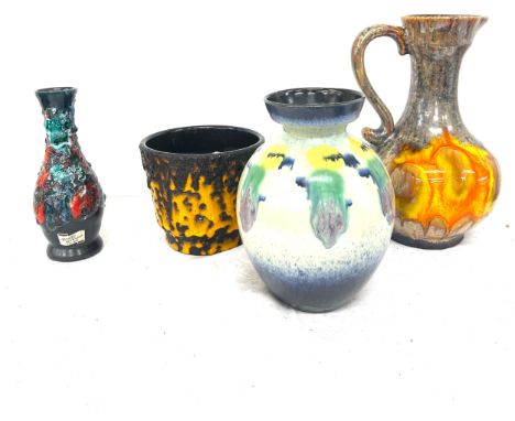 Selection West Germany pottery pieces to include handle jug, volcanic glaze planter etc 