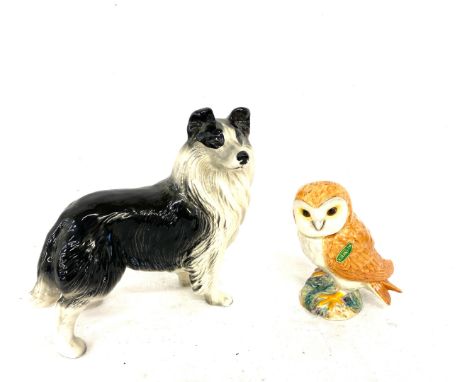 Vintage Beswick owl ornament, Melba ware sheep dog, both in good overall condition 