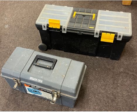 2 plastic tool boxes with contents 