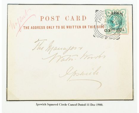 GB SG 042 1896 ½d Army official Ipswich local endorsed urgent by hand, unpriced on cover by Gibbons