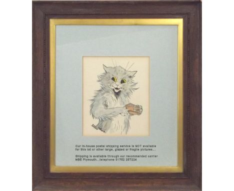 LOUIS WAIN PRINT. A print after Louis Wain of a cat with a mousetrap.