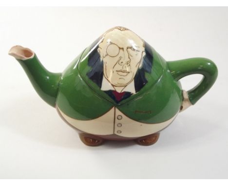 FREDERICK RHEAD.An 'Intarsio' Joseph Chamberlain teapot by Foley, after a design by Frederick Rhead. Stamped marks & Rd. No.3