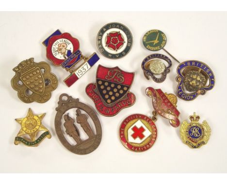 BADGES.Various enamel & other badges including Cornwall British Red Cross badge named & dated 1893 & a 1937 Teddy Tail League
