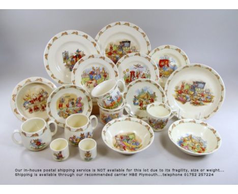 NURSERY CHINA.A collection of Royal Doulton, Bunnykins nursery china including two plates with Barbara Vernon facsimile signa