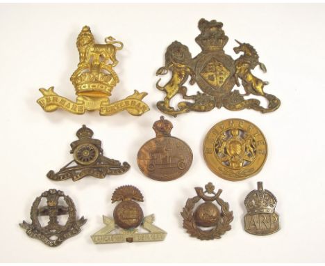 REGIMENTAL CAP BADGES ETC.Seven British regimental cap badges including Royal Marine Light Infantry, Royal Navy Air Service A