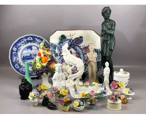 Collection of ceramics to include selection of Royal Doulton, Coalport and Adderley posies, Wedgwood lidded pot, Spode blue a