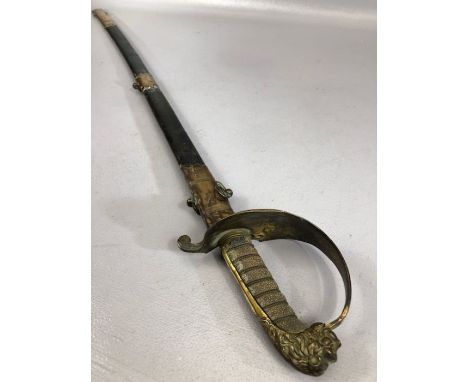 1827 Pattern Naval Officer's Sword maker Dudley, Grand Parade, Portsmouth, solid brass half-basket hilt, wire-bound shagreen 