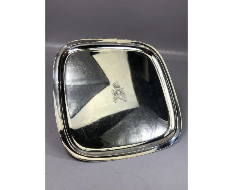 Silver square tray marked for Wilkens 925 STERLING 8088 25. German inscription to base and coat of arms to centre approx 25cm