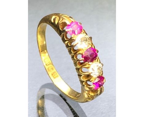 Antique 18ct Gold Ruby and Diamond ring hallmarked for London 1896 size approx 'M'
