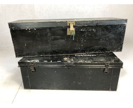 Military tin uniform trunk by TG Phillips of James Street, Dublin approx 110cm x 33cm x 33cm, along with a further large blac