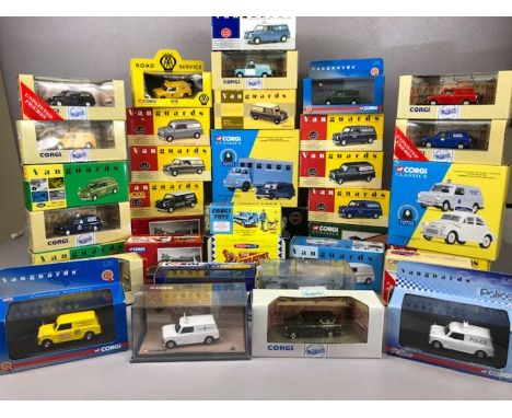 Collection of 36 boxed Corgi and Vanguard diecast vehicles, mostly Mini commercial vans, to include RAC, Royal Mail, Police, 