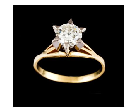 A solitary ringGoldPlain band set with one brilliant cut diamond (ca. 1.04ct) possibly colour K/L, clarity VS1Ram's hallmark 