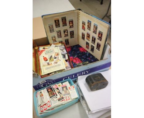 Tub of Black Cat Trade Cards, envelopes containing Wix Westminster, American, Godfrey Phillips, R J Hill and Gallagher Cards,