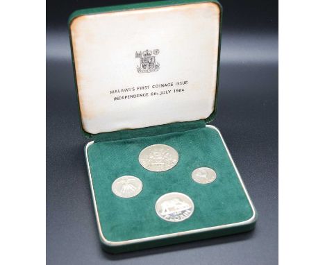 The Royal Mint, Malawis First Coinage Issue Independence 6th July 1964, half crown to sixpence, in fitted green leather case.