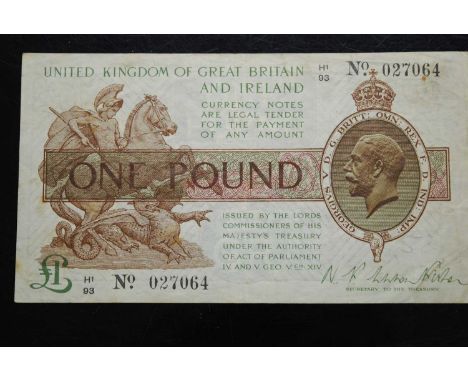 United Kingdom, a collection of banknotes to include United Kingdom of Great Britain and Ireland one pound H1 93 No. 027064, 