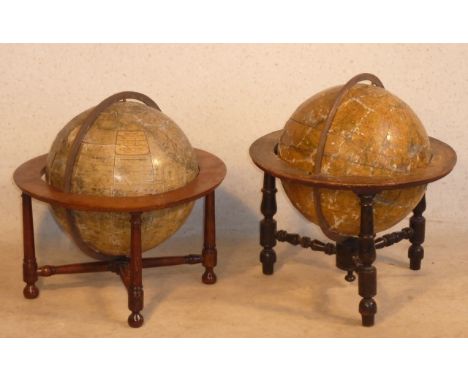 A matched pair of late 18th/early 19th Century Terrestrial and Celestial Table Globes, the Terrestrial Globe (approx. 30cm di