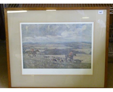 A framed and glazed Lionel Edwards colour fox hunting Print "The Sinnington at Rookbarugh", 33cm x 49cm 