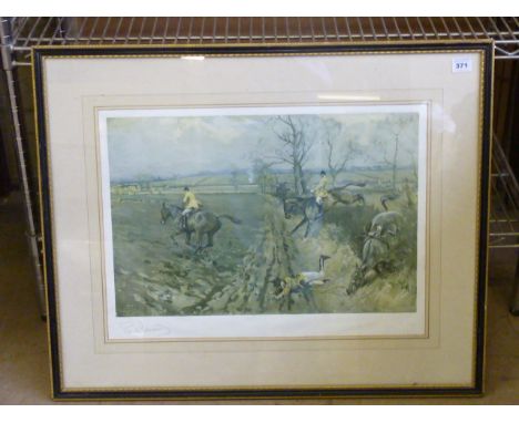 A Hogarth framed and glazed Lionel Edwards colour fox hunting Print "The Belvoir", signed lower left in the margin in pencil 