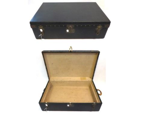 An Early 20th Century Louis Vuitton Green Leather Car Trunk, brass locks and studs impressed Louis Vuitton, canvas lined inte