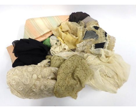 Assorted 19th Century and Later Undergarments, modesty panels, lace collars, pink silk scarf etc 
