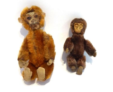 Early 20th Century Schuco Monkey Scent Bottle, in light brown plush, 12cm; Another Similar and Smaller, in dark brown plush, 