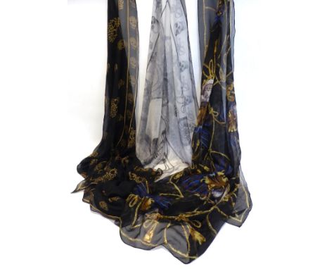 Alexander McQueen Large Silk Scarf, in black printed with gold star skulls, 130cm square; A Similar Scarf, printed with skull