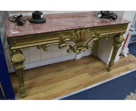 An 18th century style marble top giltwood console table W.140cm