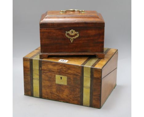 A George III mahogany tea caddy and a walnut writing slope