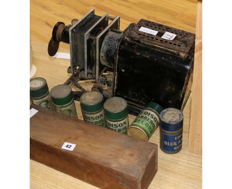 A magic lantern, lantern slides and six phonograph cylinders