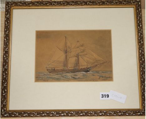 R J Fayle, watercolour, Schooner Fossy 1837, 16 x 23cm.