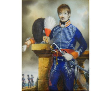 Michael Bartlett (1922-2008).  Officer, 14th (Duchess of York's Own), Light Dragoons, circa 1800, portrait miniature, monogra
