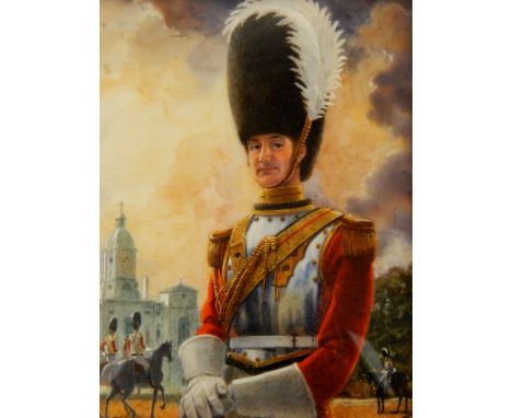 Michael Bartlett (1922-2008).  Officer 1st Life Guards, c1830, portrait miniature, monogrammed and dated 1996 12cm x 10cm.