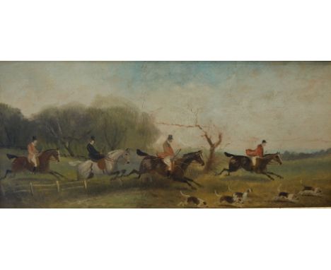Phillip Henry Rideout (1860-1920).  Hunting scene - near the fence, oil on board, signed, 15cm x 33.5cm