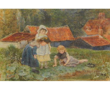 Alice Squire (19th/20thC). Children playing, watercolour, initialled and dated (18)76, 15cm x 20cm