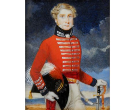 Michael Bartlett (1922-2008).  Officer, 4th Dragoon Guards, c1806, portrait miniature, monogrammed and dated 2000, 11cm x 8.5