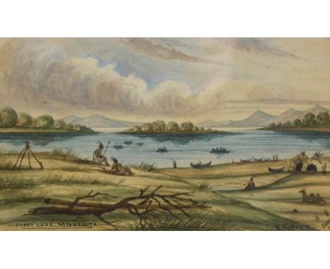 R. Foster (19thC).  Sandy Lake, Minnesota, watercolour, signed, titled and dated June 1858, 13cm x 21cm.