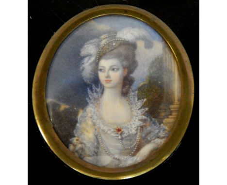 Portrait miniature.  Titled verso, Mary Catheart, Second Daughter of Charles the Baron Catheart, 7.5cm x 6.5cm.
