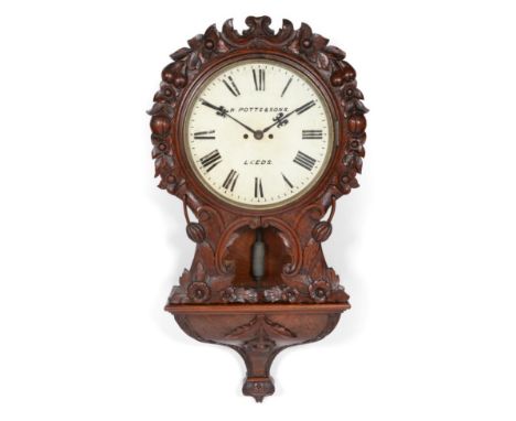 ~ A Drop Dial Striking Wall Clock, signed W.Potts &amp; Sons, Leeds, late 19th century, elaborately carved case with flower h