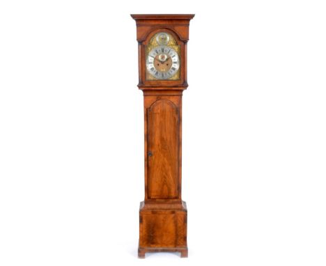 ~ A Walnut Eight Day Longcase Clock, signed Greaves, Newcastle, circa 1750, flat top pediment, arched trunk door, 12-inch arc