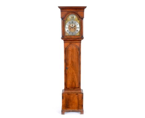 ~ A Walnut Eight Day Longcase Clock, signed Greaves, Newcastle, circa 1750, flat top pediment, arched trunk door, 12-inch arc