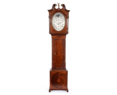 ~ An Oak and Mahogany Oval Shaped Dial Eight Day Longcase Clock with Windmill Automata, signed Wainwright, Nottingham, No.5, 