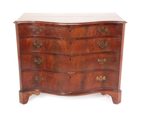 A George III Mahogany and Barber's Pole Strung Serpentine Front Chest of Drawers, late 18th century, the moulded top above fo