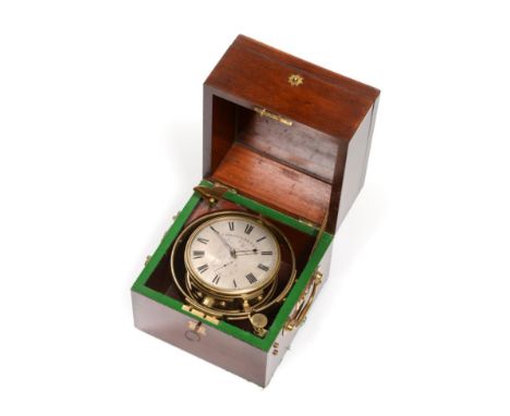 A Mahogany Two Day Marine Chronometer, signed John Wood, Liverpool, No.147, 19th century, three tier case with side carrying 